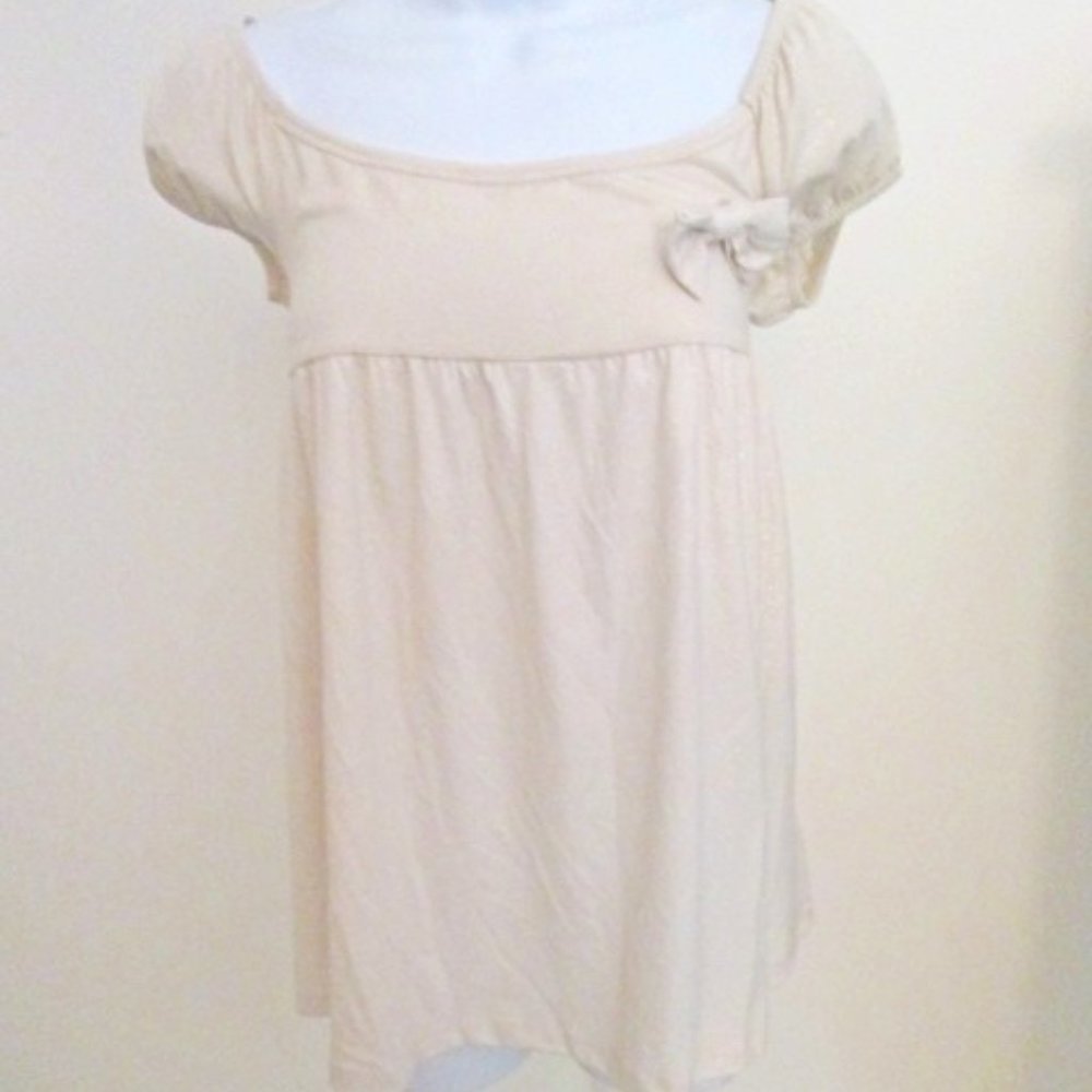 MIKEN Made USA Soft Beige with hint of Metallic S/S Tunic Top size Medium NEW